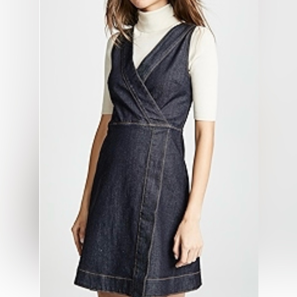 BALDWN Goldie Dark Blue Rinse Sleeveless Faux Wrap Denim Mini Dress Size:L